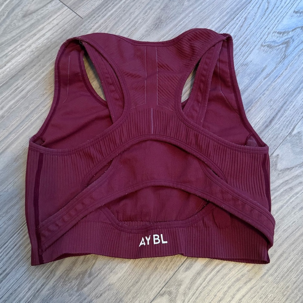 AYBL Reflex Seamless Sports Bra | Burgundy Ribbed Activewear Top | XL